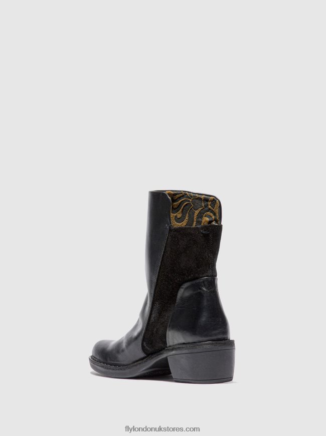 Zip Up Ankle Boots MELY074 Women Fly London 4V24RT171 RUG/OILSUEDE BLACK