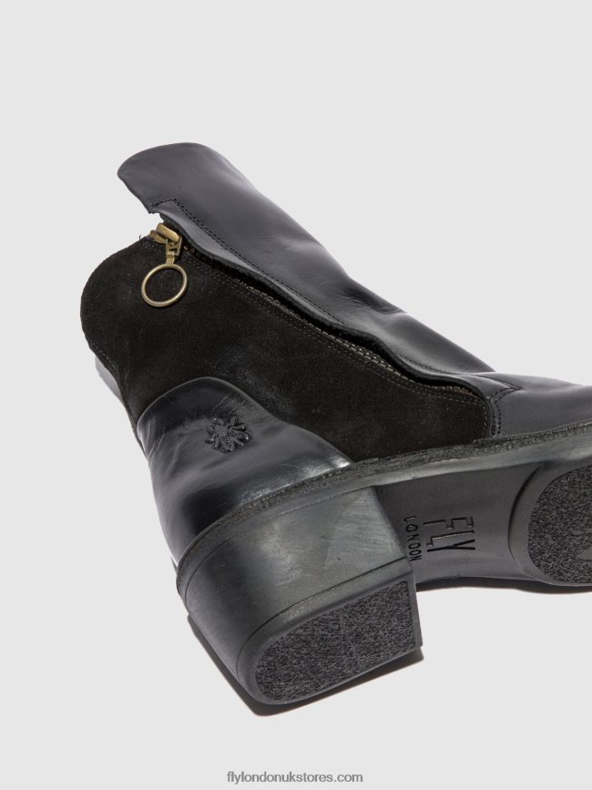 Zip Up Ankle Boots MELY074 Women Fly London 4V24RT171 RUG/OILSUEDE BLACK