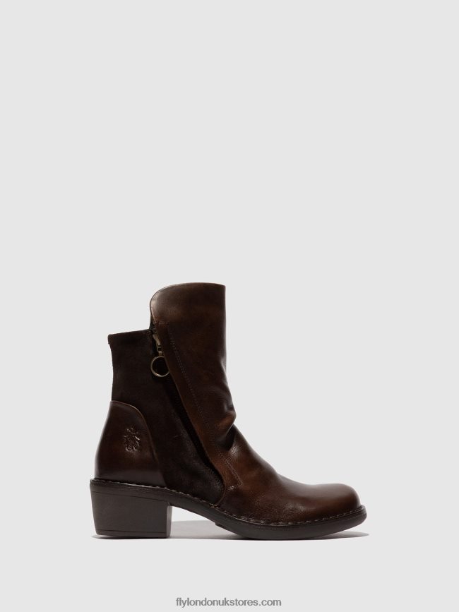 Zip Up Ankle Boots MELY074 Women Fly London 4V24RT172 RUG/OILSUEDE DK BROWN/EXPRESSO