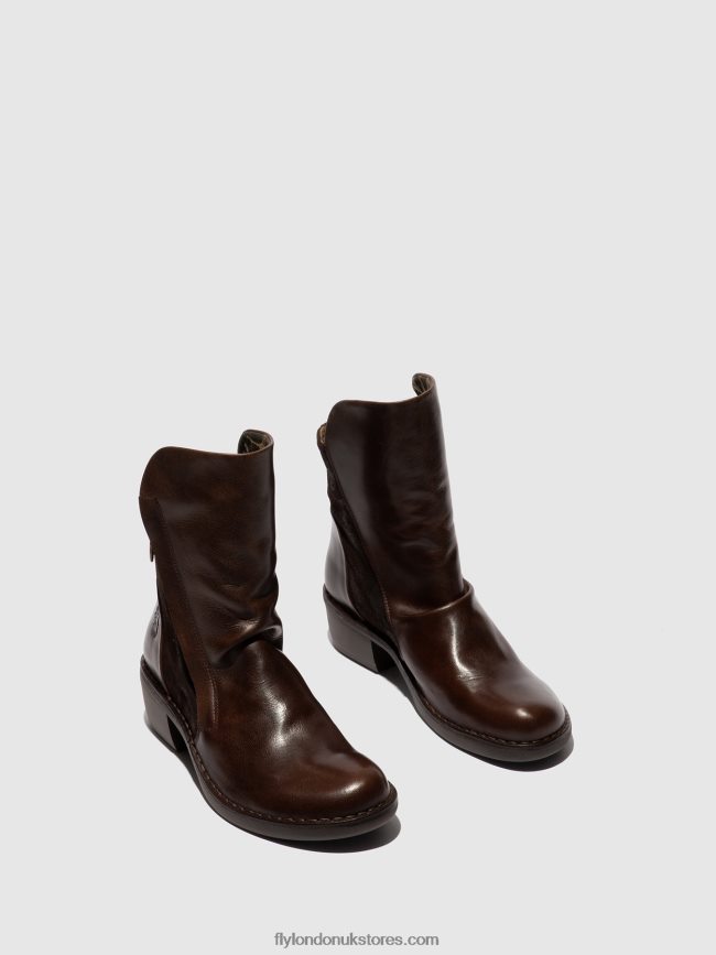 Zip Up Ankle Boots MELY074 Women Fly London 4V24RT172 RUG/OILSUEDE DK BROWN/EXPRESSO