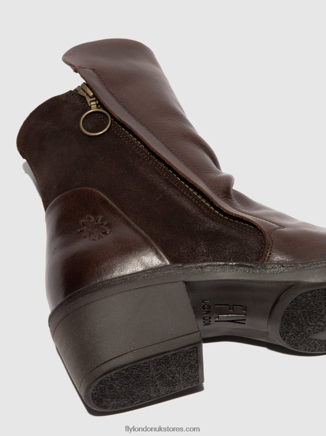 Zip Up Ankle Boots MELY074 Women Fly London 4V24RT172 RUG/OILSUEDE DK BROWN/EXPRESSO