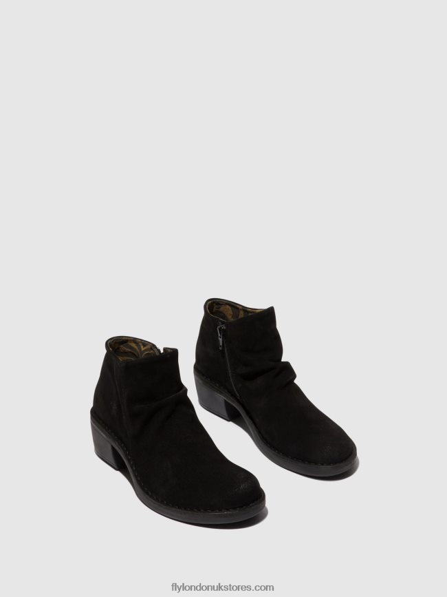 Zip Up Ankle Boots MERK093 Women Fly London 4V24RT2 OIL SUEDE BLACK