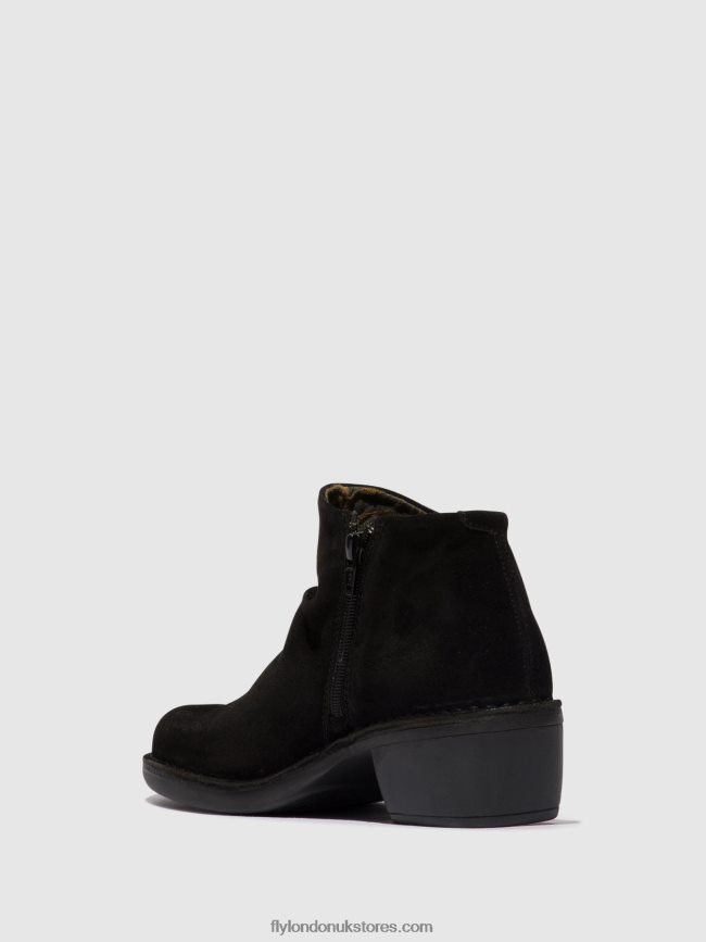 Zip Up Ankle Boots MERK093 Women Fly London 4V24RT2 OIL SUEDE BLACK