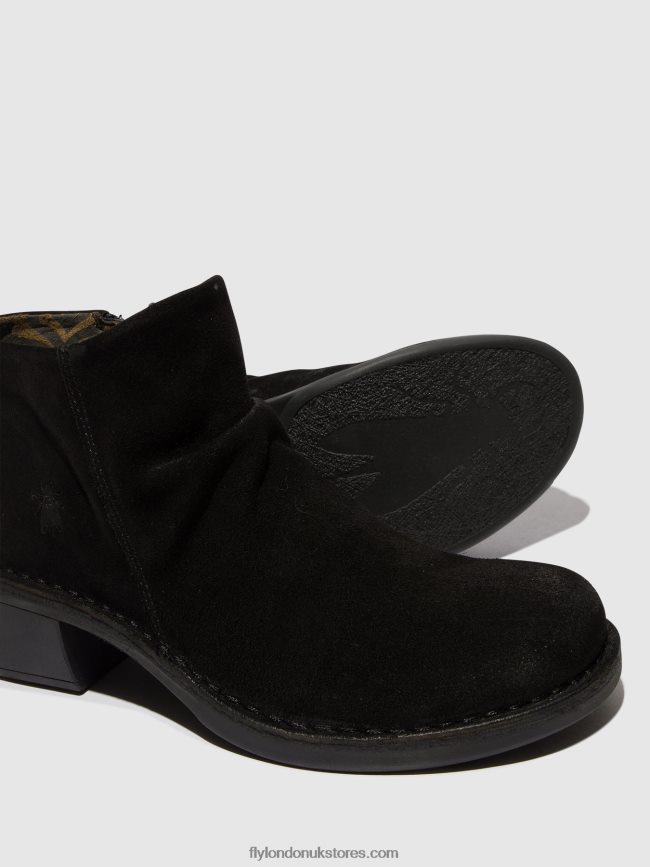 Zip Up Ankle Boots MERK093 Women Fly London 4V24RT2 OIL SUEDE BLACK