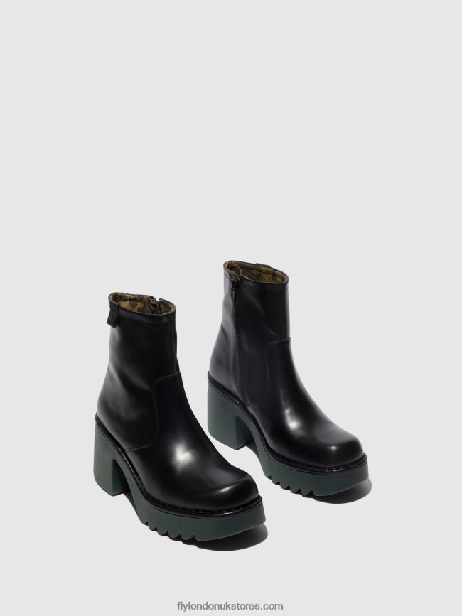 Zip Up Ankle Boots MOGE250 Women Fly London 4V24RT51 BLACK (TEAL SOLE)
