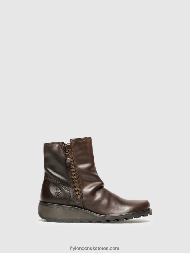Zip Up Ankle Boots MON944 DK. Women Fly London 4V24RT270 BROWN