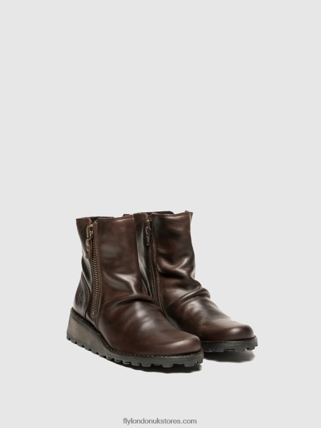 Zip Up Ankle Boots MON944 DK. Women Fly London 4V24RT270 BROWN