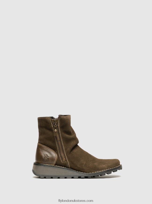 Zip Up Ankle Boots MON944 Women Fly London 4V24RT12 SLUDGE/OLIVE