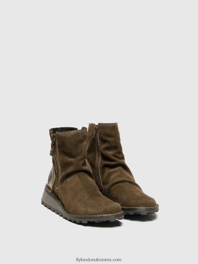 Zip Up Ankle Boots MON944 Women Fly London 4V24RT12 SLUDGE/OLIVE