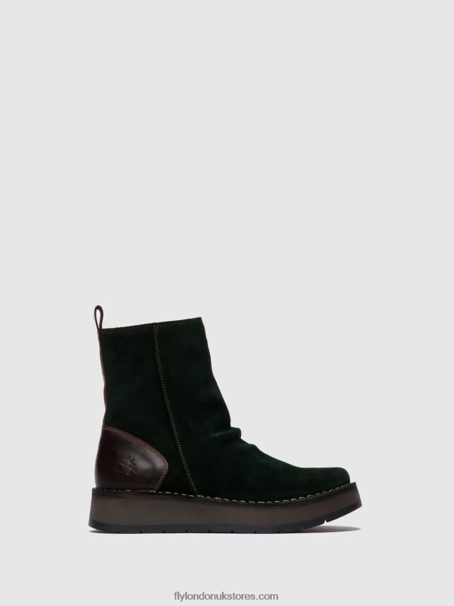 Zip Up Ankle Boots RENO053 Women Fly London 4V24RT248 OILSUEDE/RUG GREEN FOREST/DK.BROWN