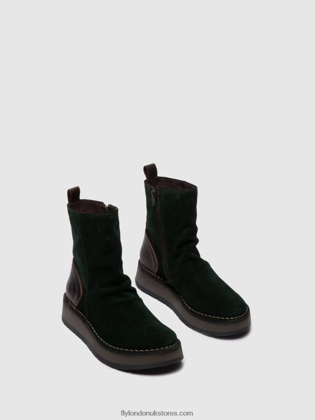 Zip Up Ankle Boots RENO053 Women Fly London 4V24RT248 OILSUEDE/RUG GREEN FOREST/DK.BROWN