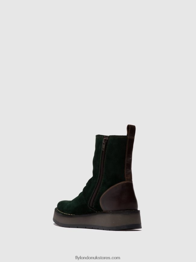 Zip Up Ankle Boots RENO053 Women Fly London 4V24RT248 OILSUEDE/RUG GREEN FOREST/DK.BROWN