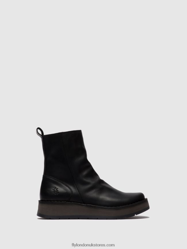 Zip Up Ankle Boots RENO053 Women Fly London 4V24RT253 RUG BLACK