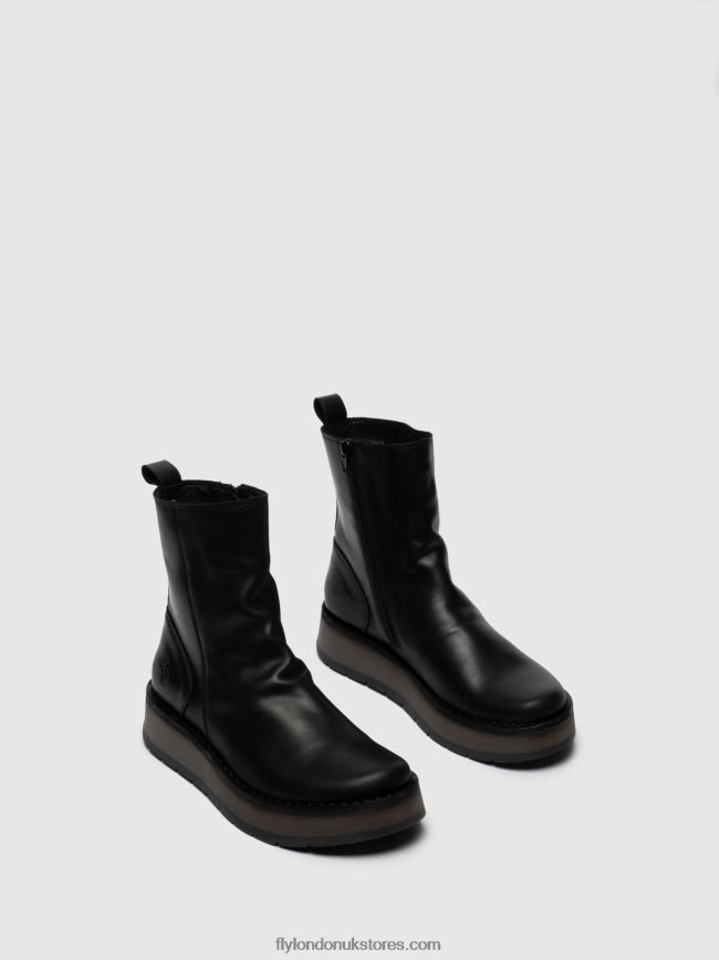 Zip Up Ankle Boots RENO053 Women Fly London 4V24RT253 RUG BLACK
