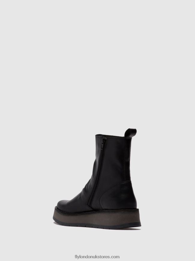 Zip Up Ankle Boots RENO053 Women Fly London 4V24RT253 RUG BLACK