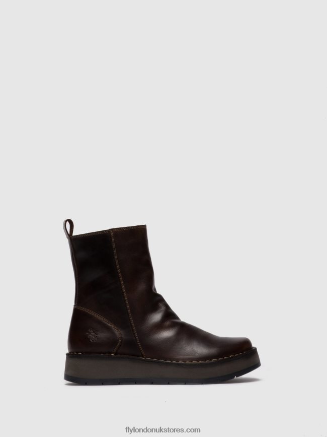 Zip Up Ankle Boots RENO053 Women Fly London 4V24RT285 RUG DK. BROWN
