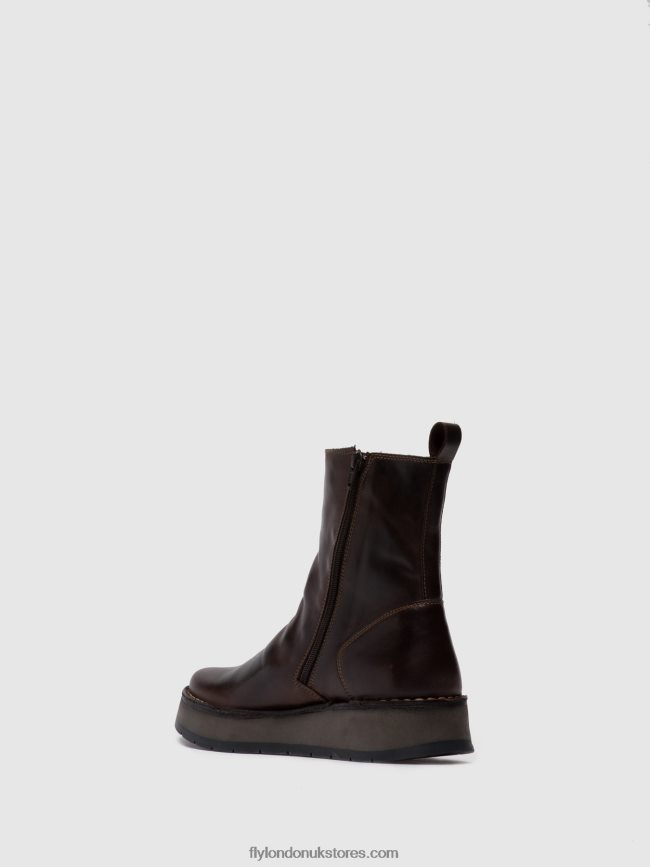 Zip Up Ankle Boots RENO053 Women Fly London 4V24RT285 RUG DK. BROWN