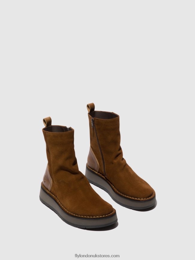 Zip Up Ankle Boots RENO053 Women Fly London 4V24RT44 CAMEL