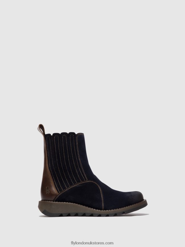 Zip Up Ankle Boots SUZY899 Women Fly London 4V24RT41 NAVY/DK. BROWN