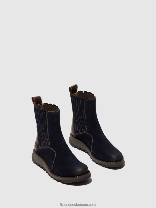 Zip Up Ankle Boots SUZY899 Women Fly London 4V24RT41 NAVY/DK. BROWN