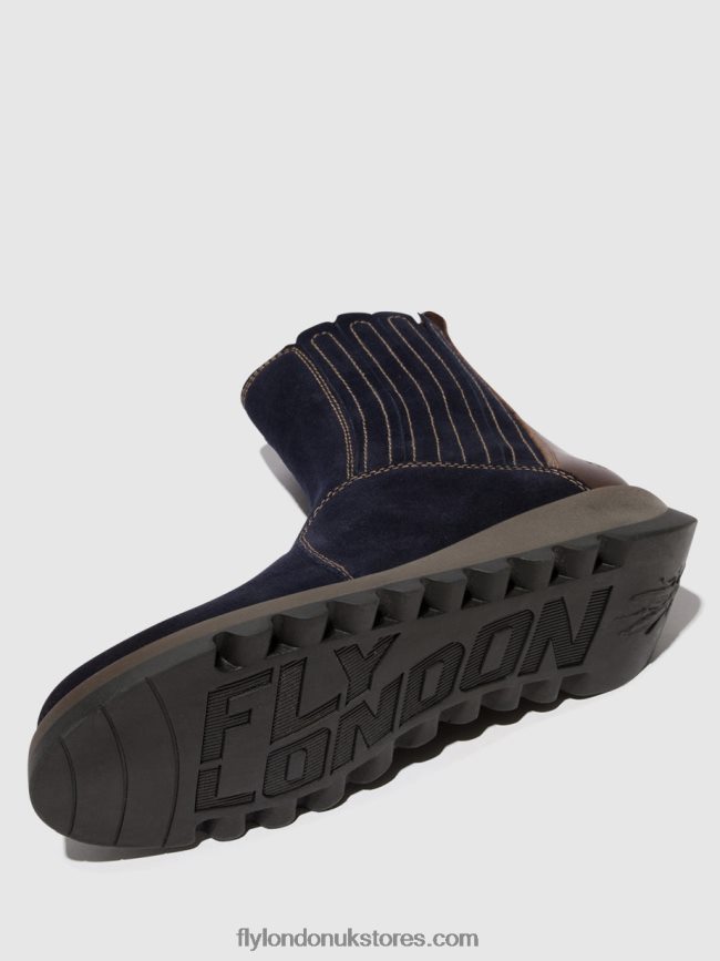 Zip Up Ankle Boots SUZY899 Women Fly London 4V24RT41 NAVY/DK. BROWN