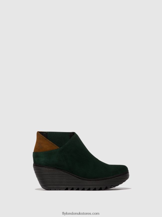 Zip Up Ankle Boots YEGO400 Women Fly London 4V24RT30 FOREST GREEN/CAMEL