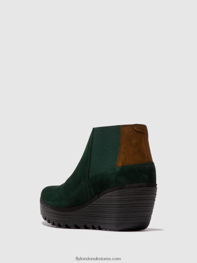 Zip Up Ankle Boots YEGO400 Women Fly London 4V24RT30 FOREST GREEN/CAMEL