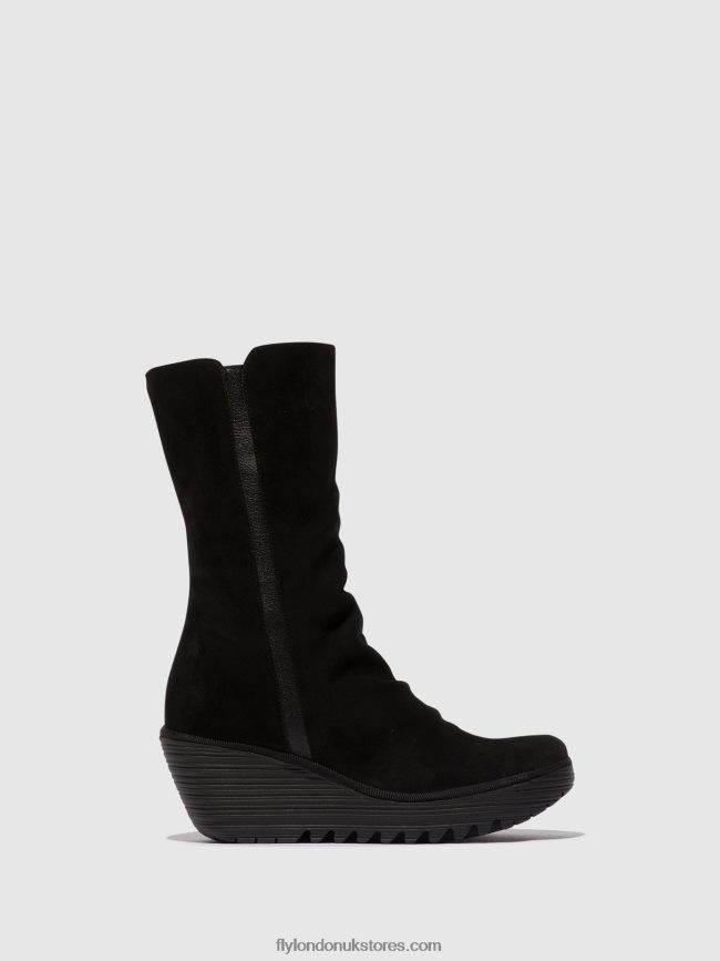 Zip Up Ankle Boots YEMY408 OIL Women Fly London 4V24RT3 SUEDE/MOUSSE BLACK