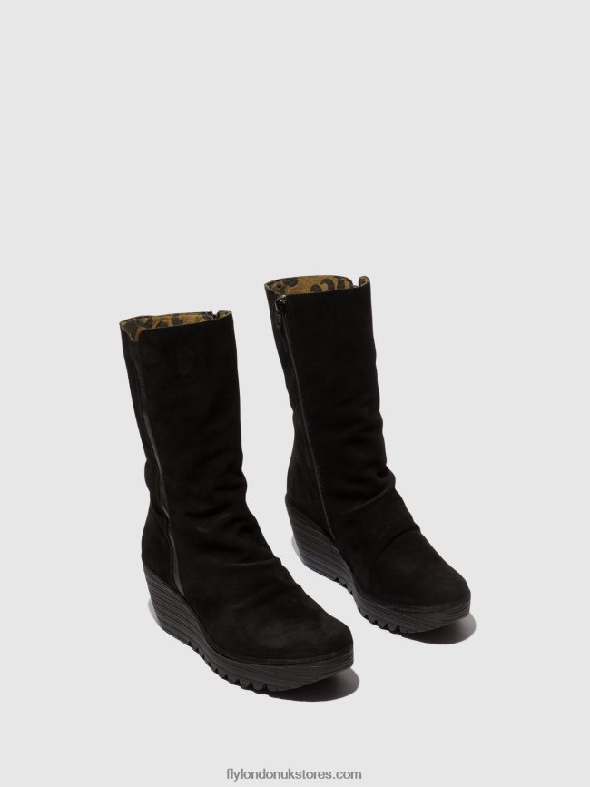 Zip Up Ankle Boots YEMY408 OIL Women Fly London 4V24RT3 SUEDE/MOUSSE BLACK