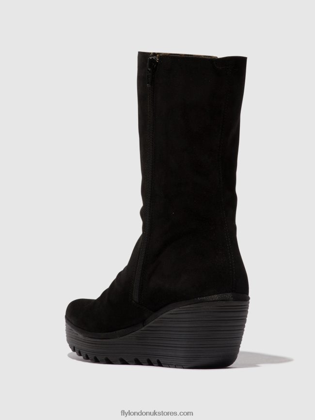 Zip Up Ankle Boots YEMY408 OIL Women Fly London 4V24RT3 SUEDE/MOUSSE BLACK