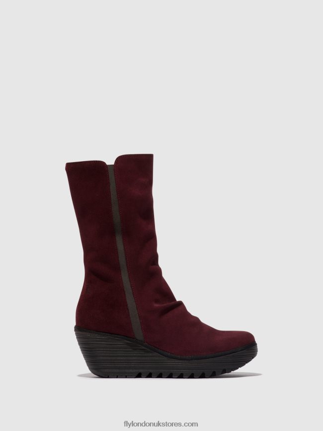 Zip Up Ankle Boots YEMY408 Women Fly London 4V24RT26 WINE/DIESEL