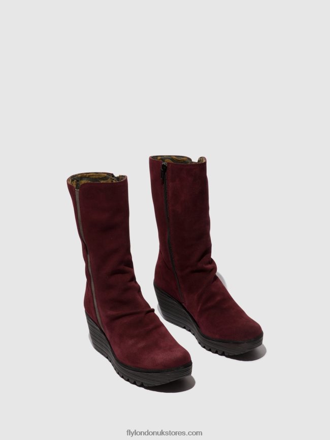 Zip Up Ankle Boots YEMY408 Women Fly London 4V24RT26 WINE/DIESEL