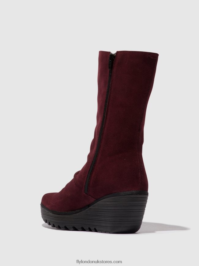 Zip Up Ankle Boots YEMY408 Women Fly London 4V24RT26 WINE/DIESEL