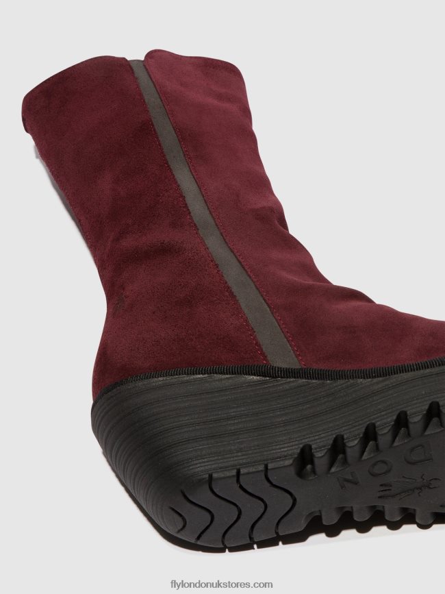 Zip Up Ankle Boots YEMY408 Women Fly London 4V24RT26 WINE/DIESEL