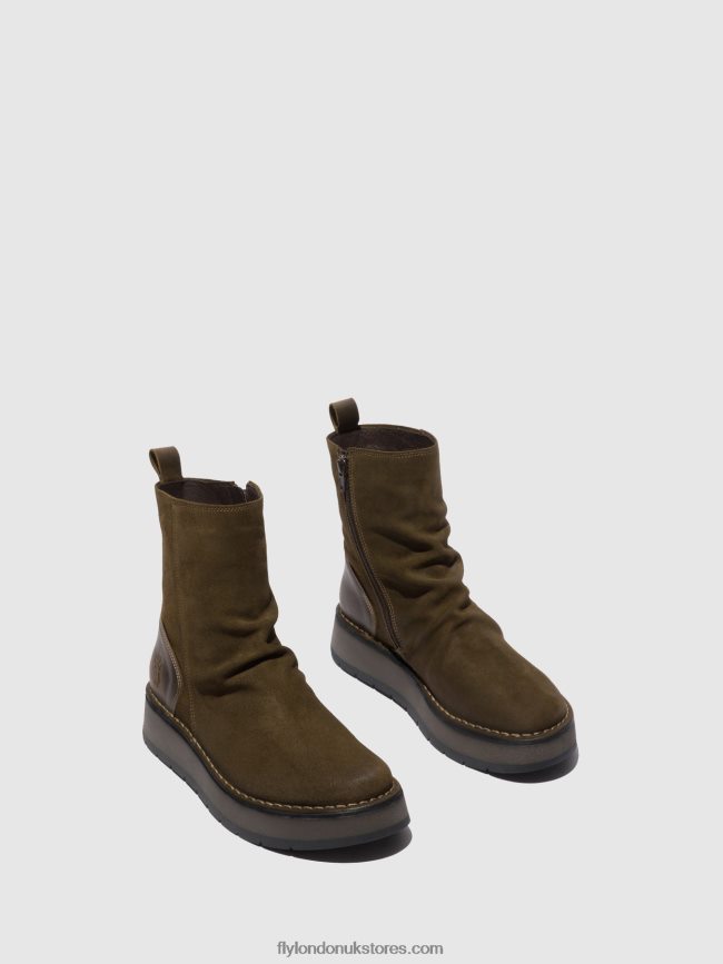 Zip Up Boots RENO053 Women Fly London 4V24RT320 OILSUEDE/RUG SLUDGE/OLIVE