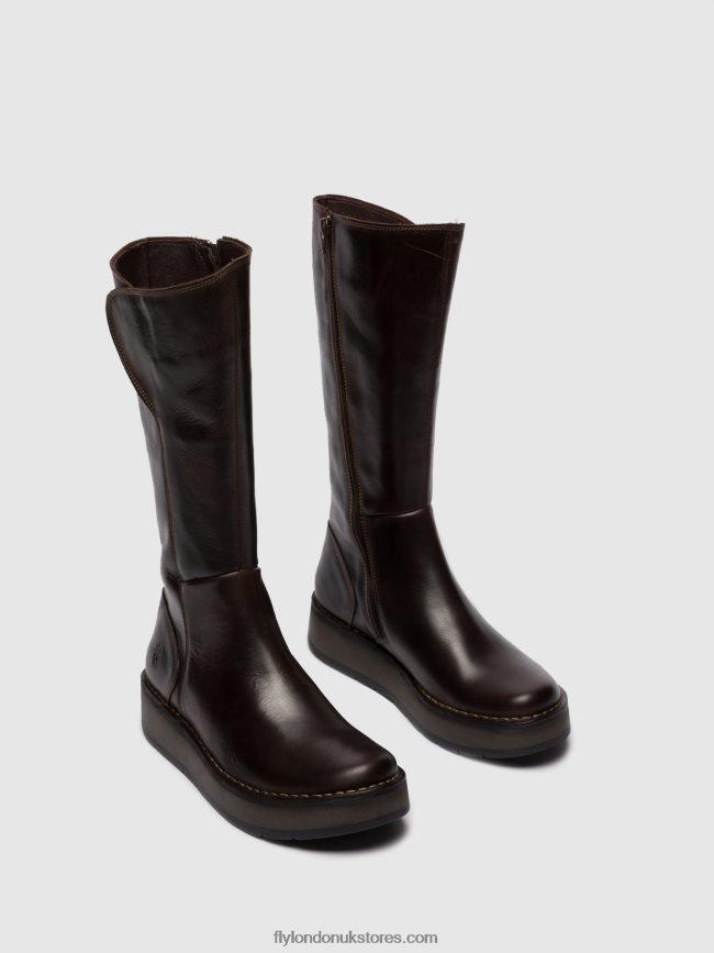 Zip Up Boots RHEA042 Women Fly London 4V24RT341 RUG DK. BROWN
