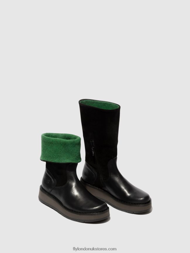 Zip Up Boots RULA083 Women Fly London 4V24RT297 BLACK (GREEN)