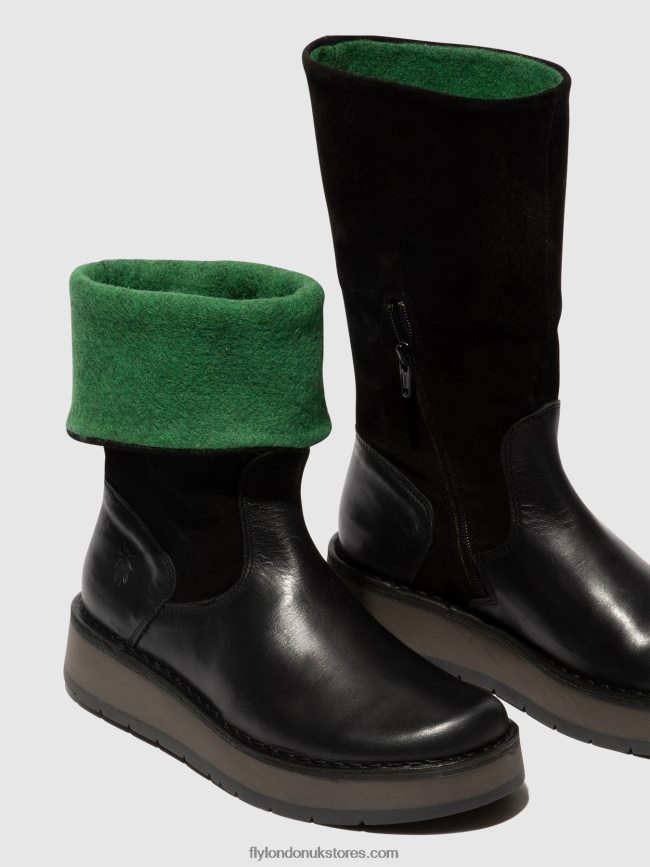 Zip Up Boots RULA083 Women Fly London 4V24RT297 BLACK (GREEN)