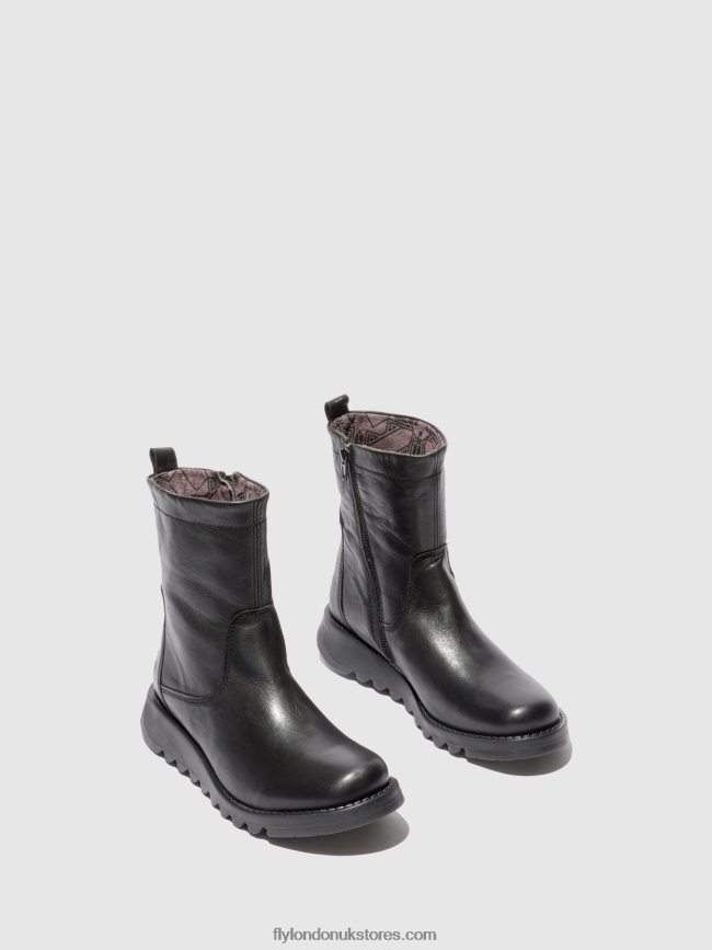 Zip Up Boots SAUK794 Women Fly London 4V24RT317 VELVET BLACK(BLACK)
