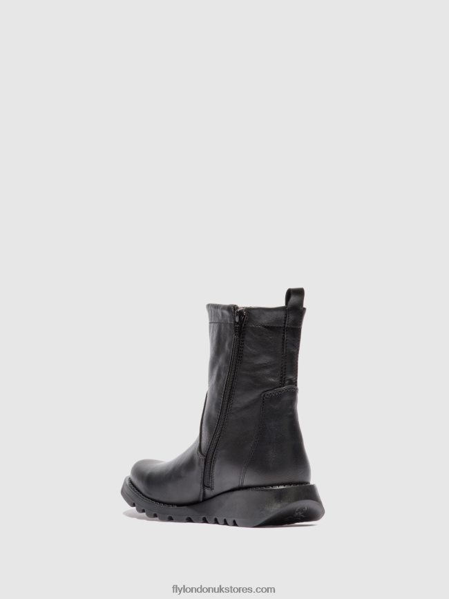 Zip Up Boots SAUK794 Women Fly London 4V24RT317 VELVET BLACK(BLACK)