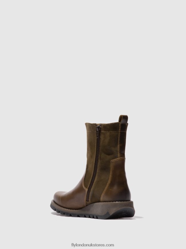 Zip Up Boots SAUK794 Women Fly London 4V24RT318 RUG/OILSUEDE OLIVE/SLUDGE