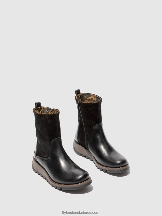 Zip Up Boots SAUK794 Women Fly London 4V24RT319 RUG/OILSUEDE BLACK