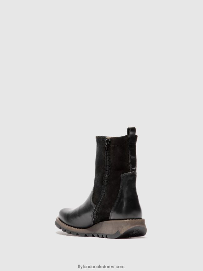Zip Up Boots SAUK794 Women Fly London 4V24RT319 RUG/OILSUEDE BLACK