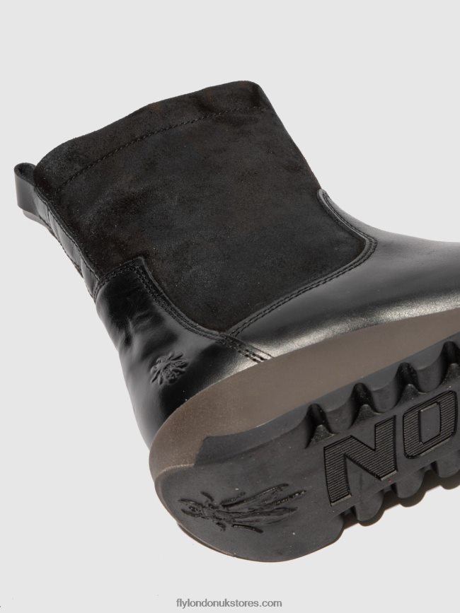 Zip Up Boots SAUK794 Women Fly London 4V24RT319 RUG/OILSUEDE BLACK