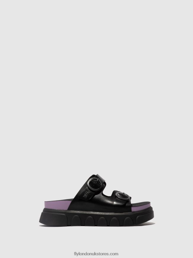 Buckle Mules CIDE946 Women Fly London 4V24RT376 BLACK (VIOLET)