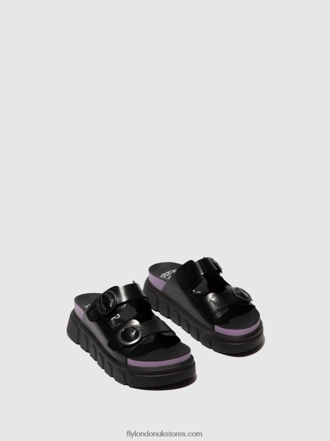 Buckle Mules CIDE946 Women Fly London 4V24RT376 BLACK (VIOLET)