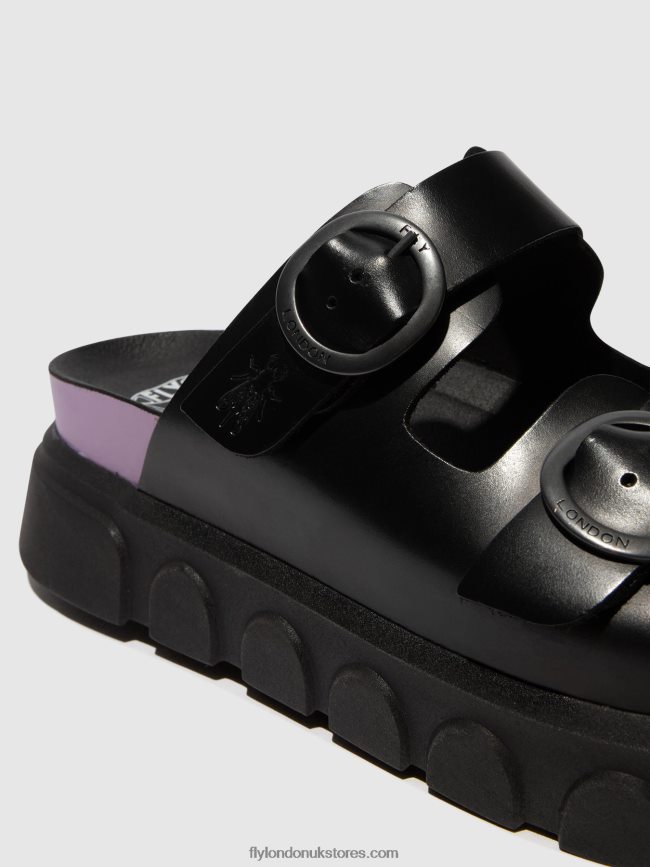 Buckle Mules CIDE946 Women Fly London 4V24RT376 BLACK (VIOLET)