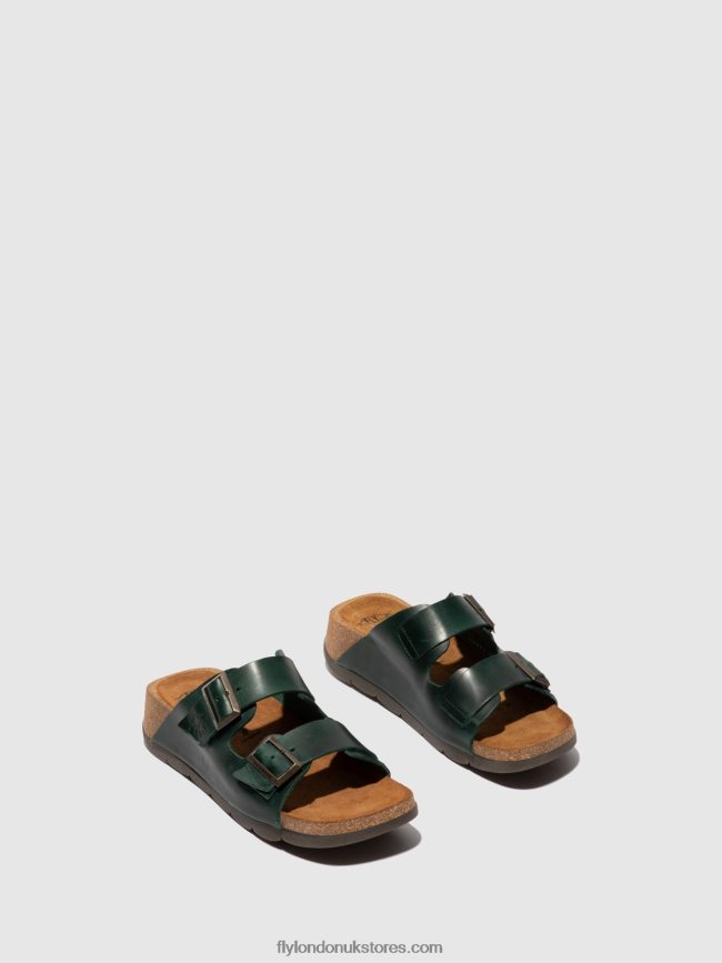 Open Toe Mules CAJA721 Women Fly London 4V24RT386 BRIDLE PETROL
