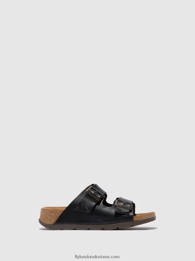 Open Toe Mules CAJA721 Women Fly London 4V24RT387 BRIDLE BLACK