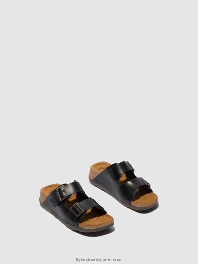 Open Toe Mules CAJA721 Women Fly London 4V24RT387 BRIDLE BLACK